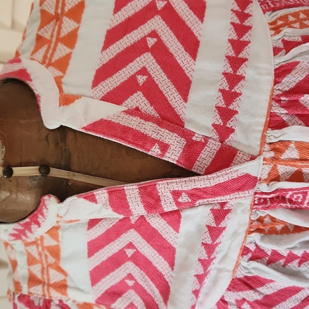 Old Navy Boho Cotton Top Geometric Pattern Size Small Pink White and Orange - Picture 5 of 9